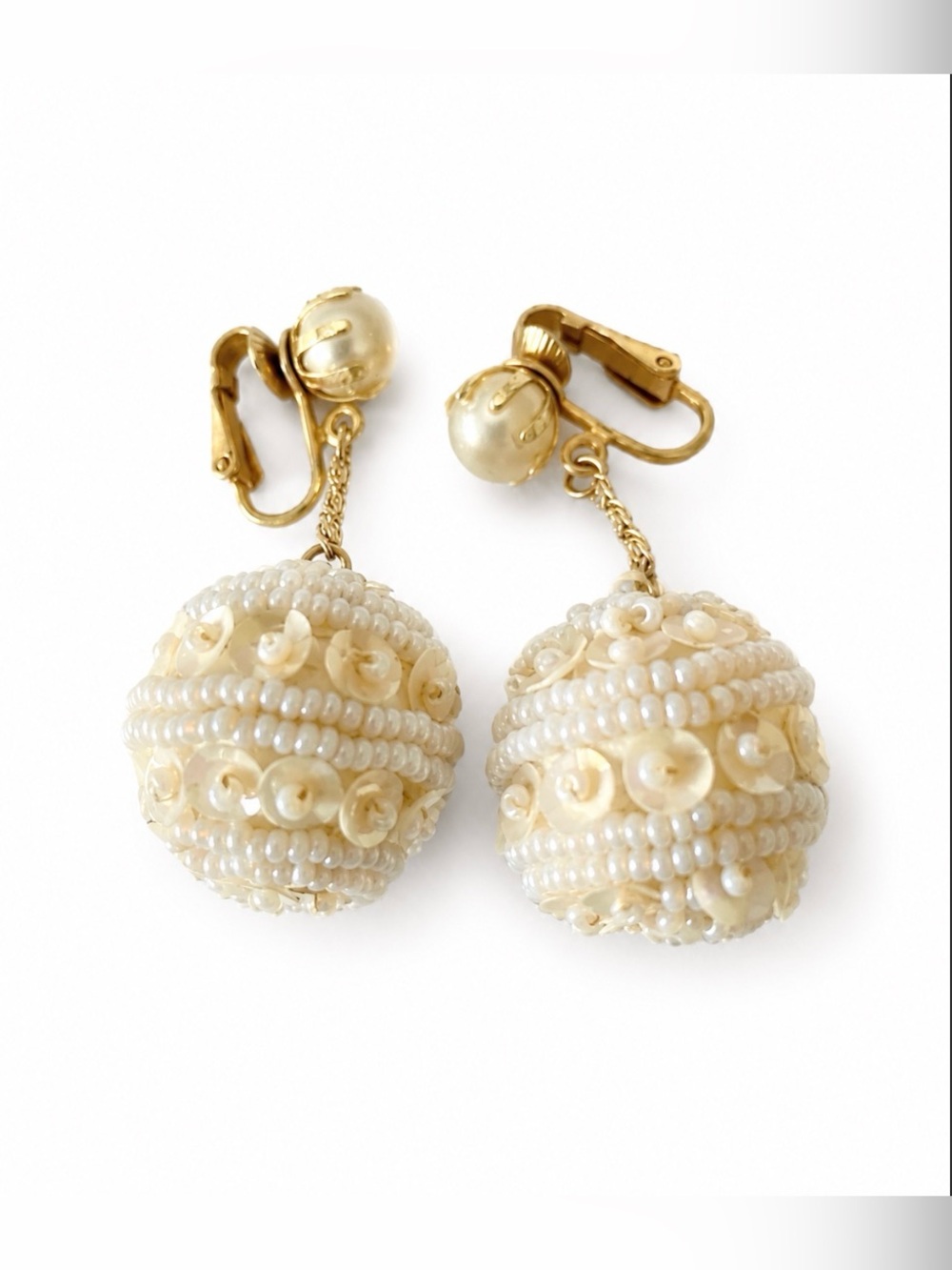 Vintage Faux Pearl and Sequin Clip on Earrings Just Darling!!